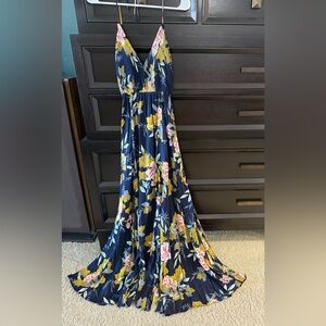 Aakaa Floral Maxi Dress - Navy and Yellow